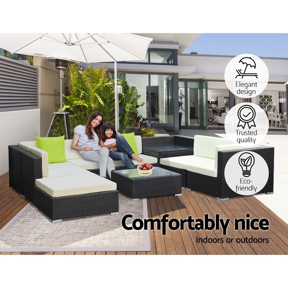 9PC Sofa Set with Storage Cover Outdoor Furniture Wicker - Outdoorium