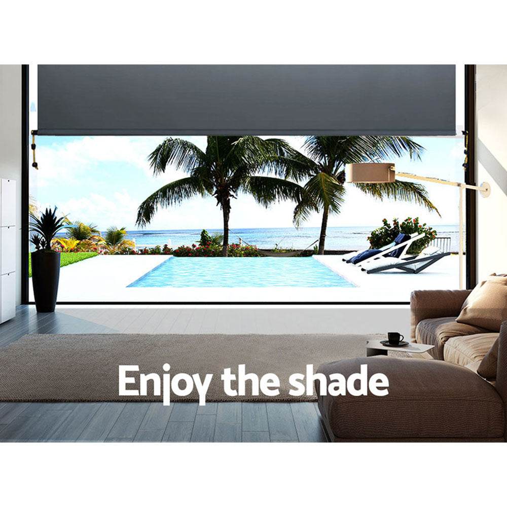 Instahut 2.4X2.5M Outdoor Blinds Awning Roll Down Canopy Retractable Outdoor Blinds Window Shade Grey - Outdoorium