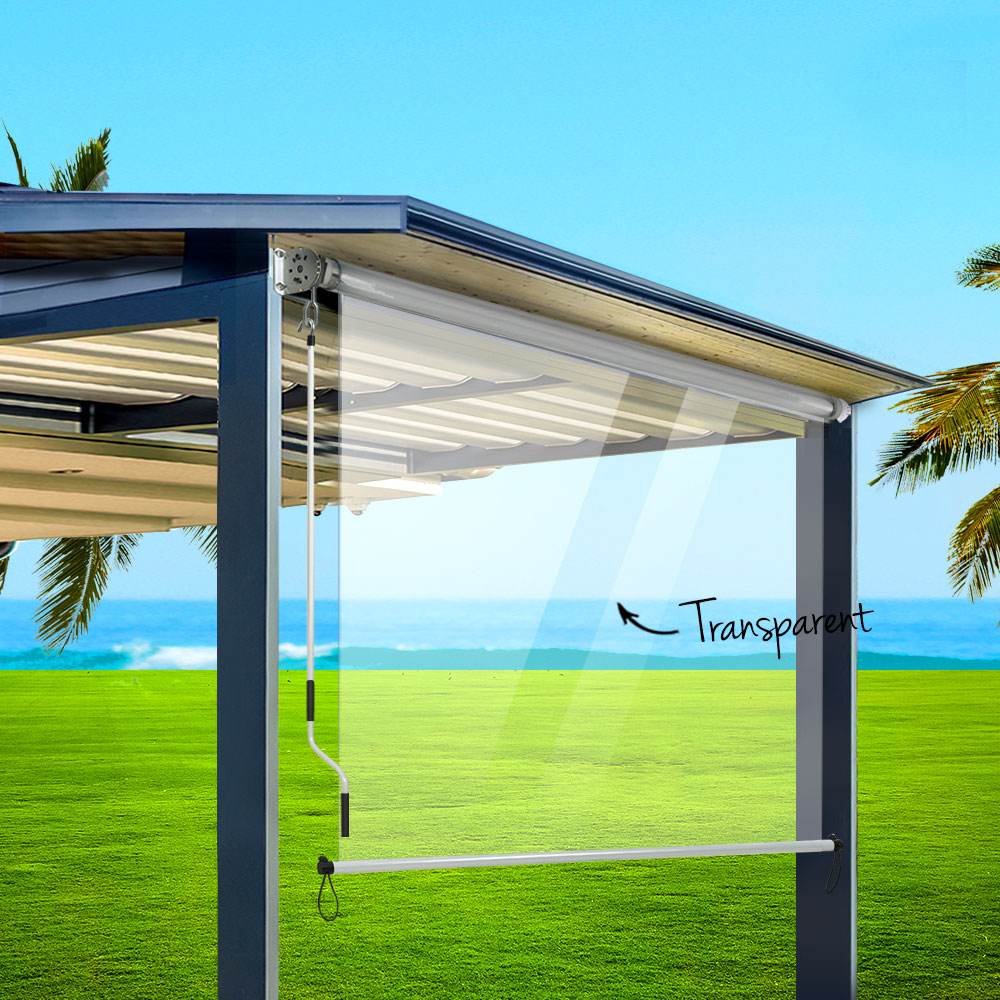 Instahut 1.2X2.4M Outdoor Blinds Clear Roll Down Awning Retractable Outdoor Blinds Water Wind Proof Transparent - Outdoorium