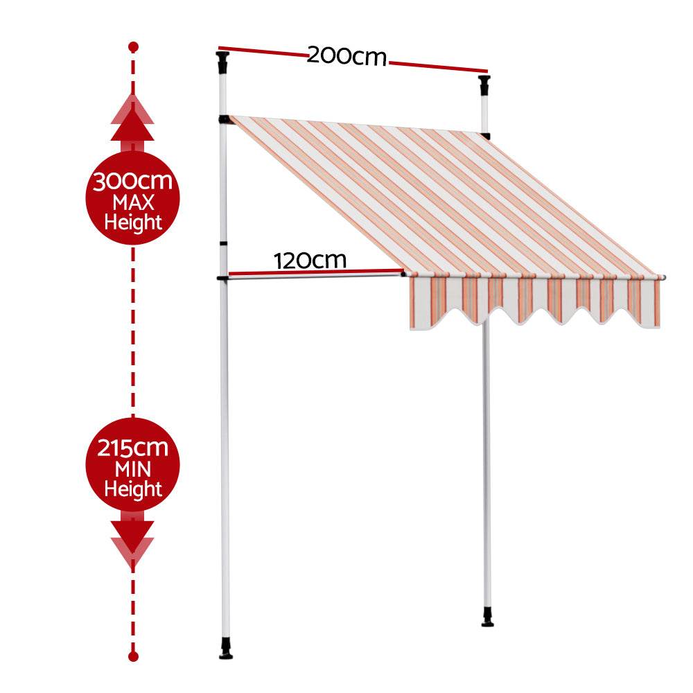 Instahut Window Fixed Pivot Arm Awning Outdoor Door Canopy 2X1.8M Beige/Brown | Outdoorium