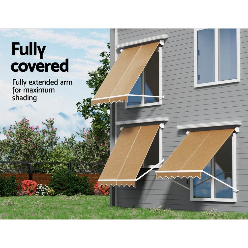 Instahut Window Fixed Pivot Arm Awning Outdoor Retractable Canopy 2.1X2.1M Beige - Outdoorium