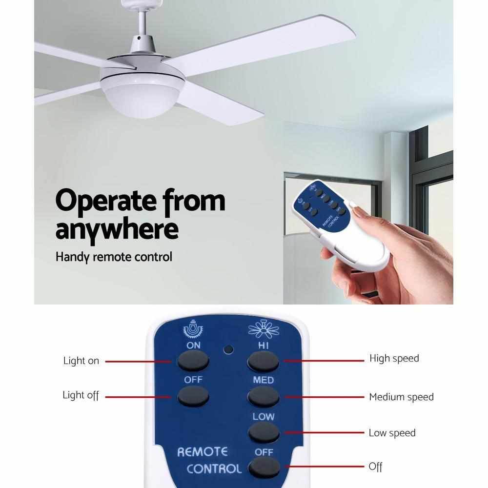 Devanti 52'' Ceiling Fan AC Motor w/Light w/Remote - White - Outdoorium