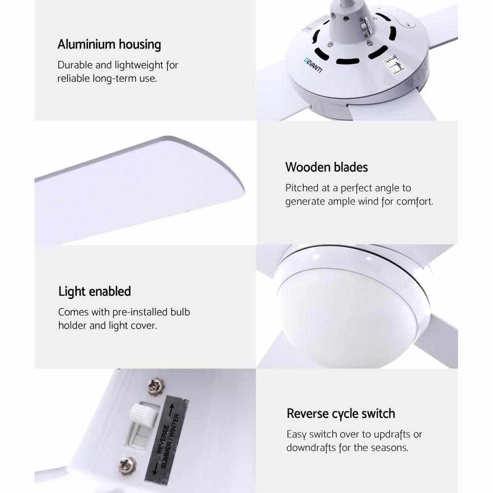 Devanti 52'' Ceiling Fan AC Motor w/Light w/Remote - White - Outdoorium