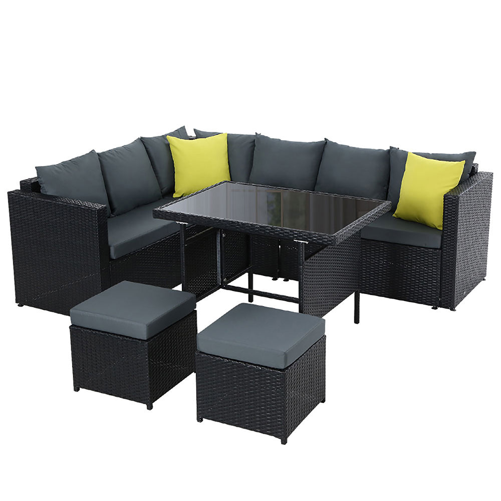 Outdoor Furniture Patio Set Dining Sofa Table Chair Lounge Wicker Garden Black - Outdoorium