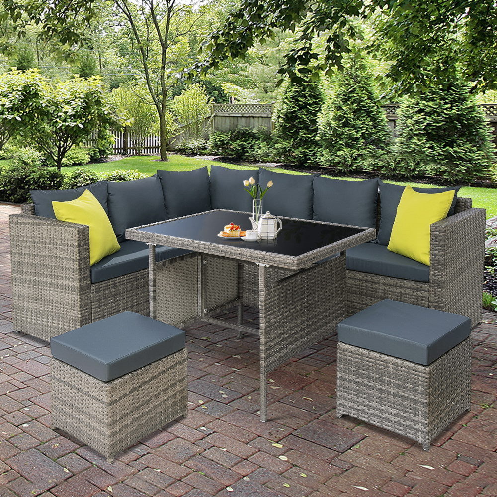 Outdoor Furniture Patio Set Dining Sofa Table Chair Lounge Garden Wicker Grey - Outdoorium