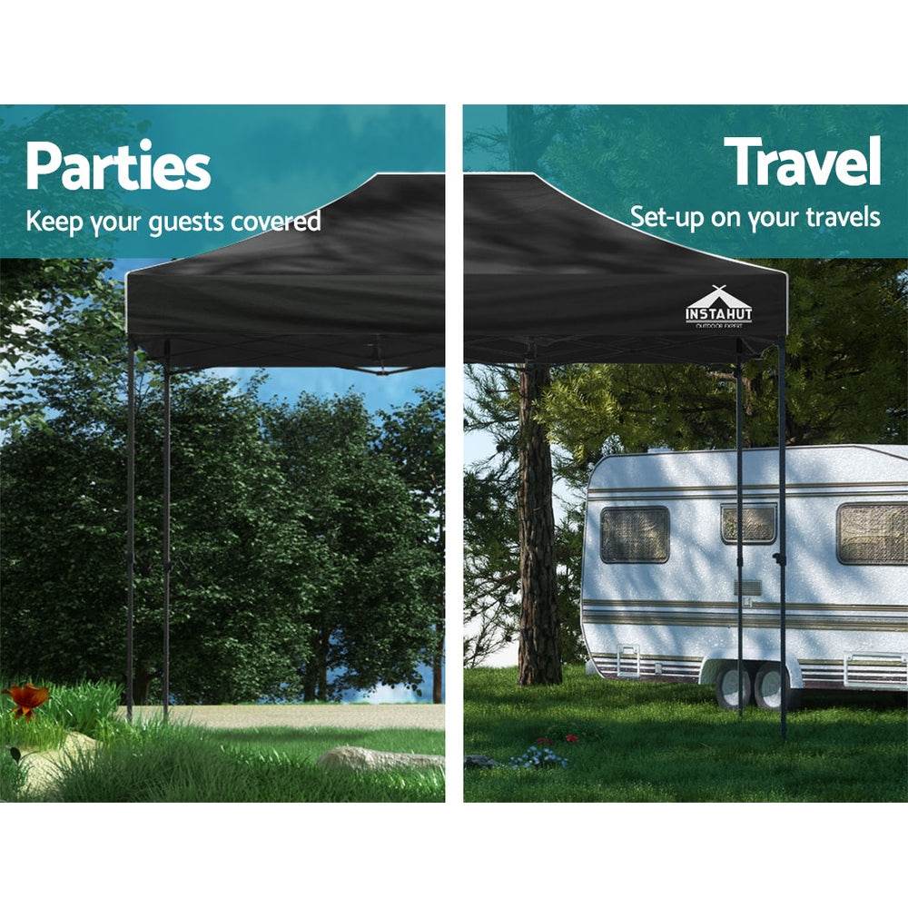 Instahut Gazebo Pop Up Marquee 3x4.5 Folding Tent 500D Wedding Camping Black | Outdoorium
