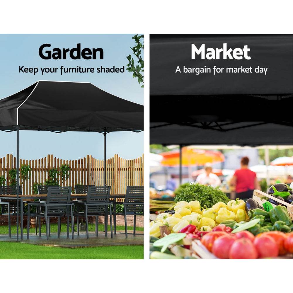 Instahut Gazebo Pop Up Marquee 3x4.5 Folding Tent 500D Wedding Camping Black | Outdoorium