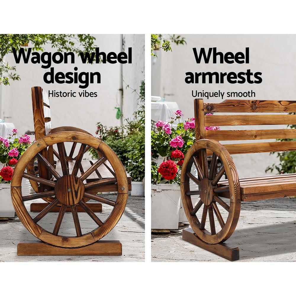 Garden Bench Wooden Wagon Chair 3 Seat Outdoor Furniture Backyard Lounge - Outdoorium