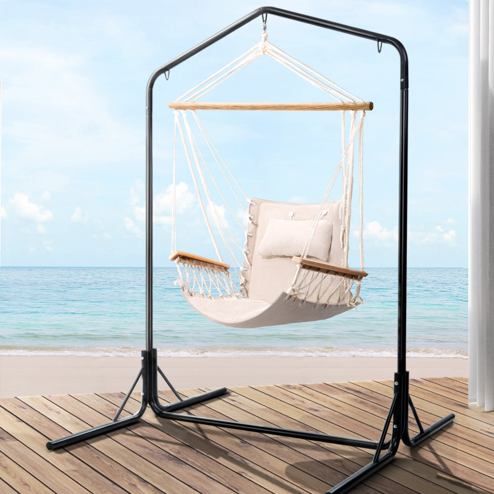 Gardeon Outdoor Hammock Chair with Stand Swing Hanging Hammock Garden Cream - Outdoorium