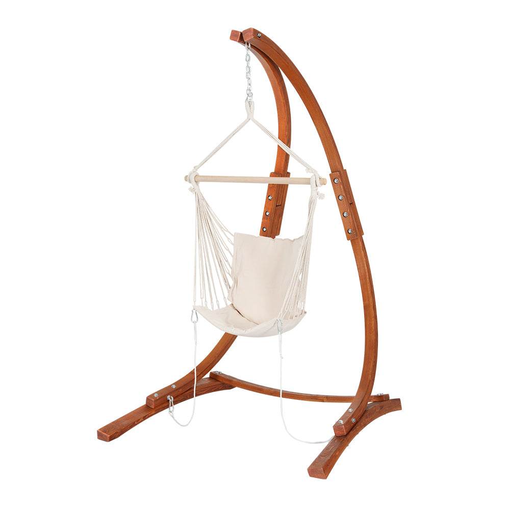 Gardeon Hammock Chair Timber Outdoor Furniture Camping with Stand White - Outdoorium