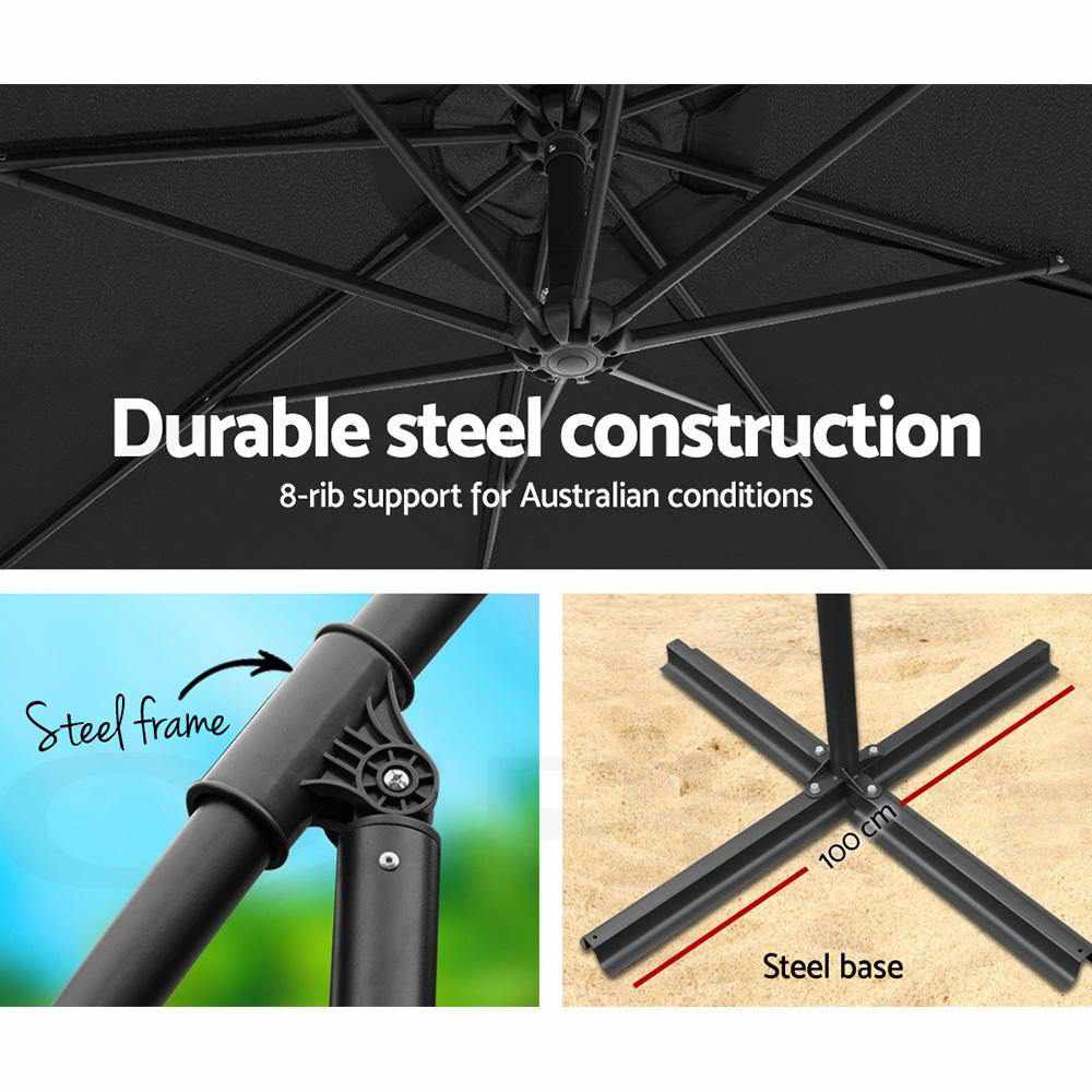 Instahut 3M Cantilevered Outdoor Umbrella - Black - Outdoorium