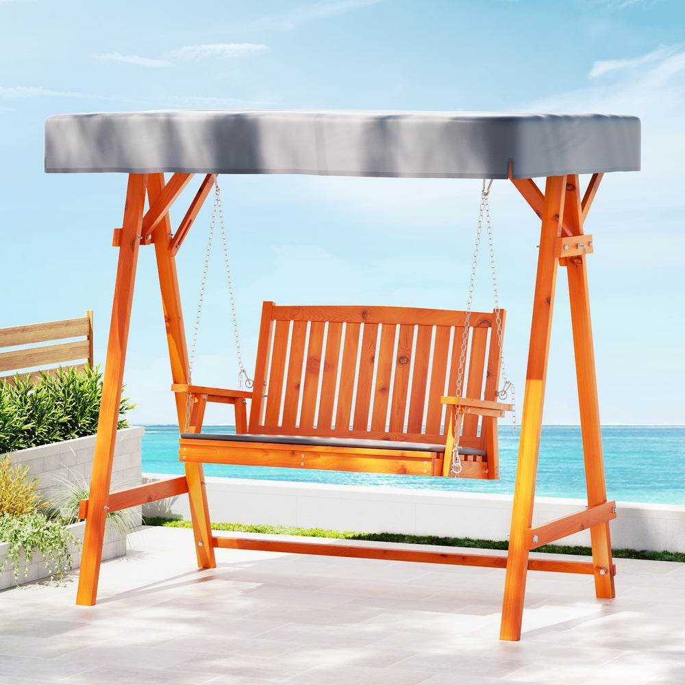 Swing Chair Wooden Garden Bench Canopy Outdoor Furniture – Outdoorium