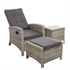 Outdoor Setting Recliner Chair Table Set Wicker lounge Patio Furniture Grey - Outdoorium