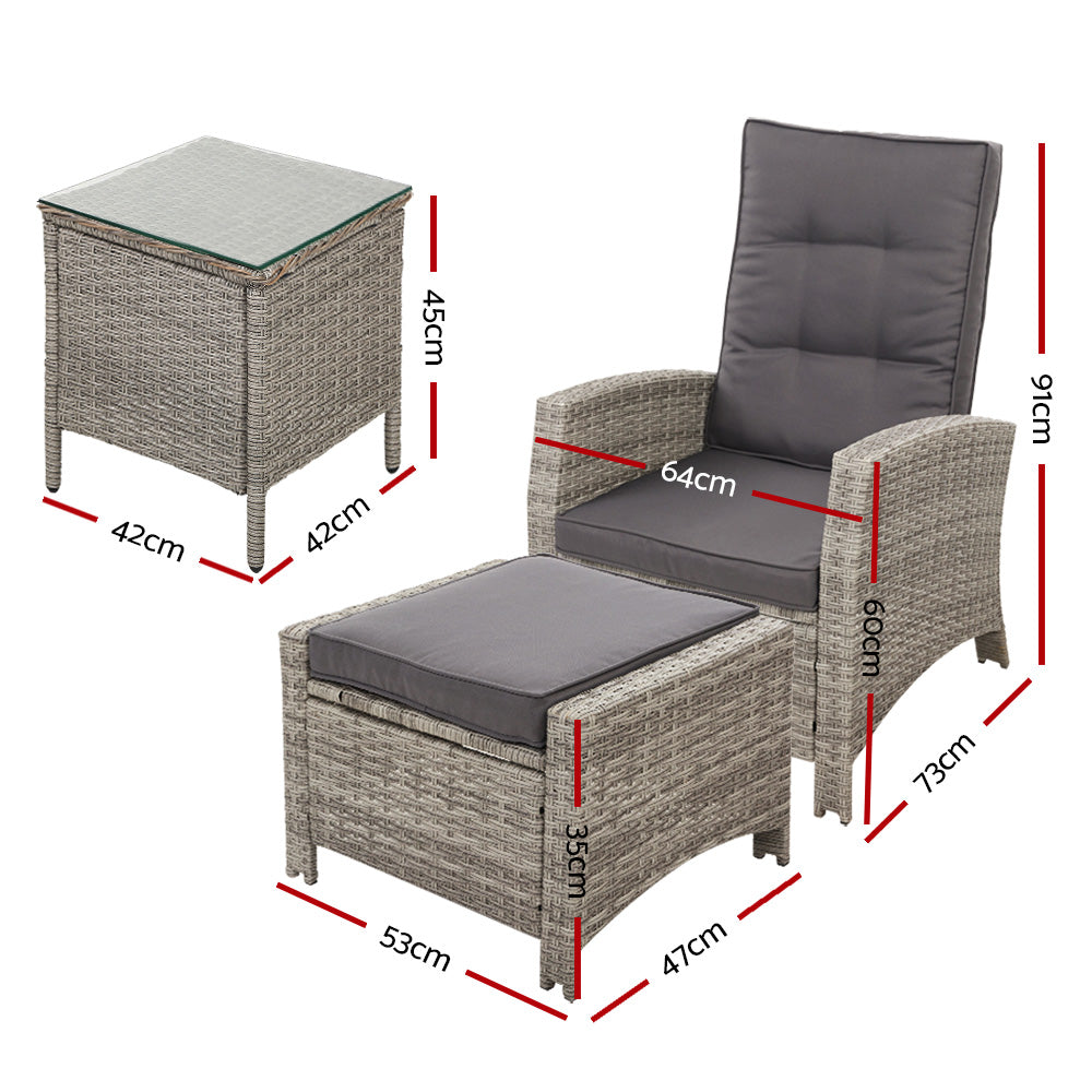 Outdoor Patio Furniture Recliner Chairs Table Setting Wicker Lounge 5pc Grey - Outdoorium