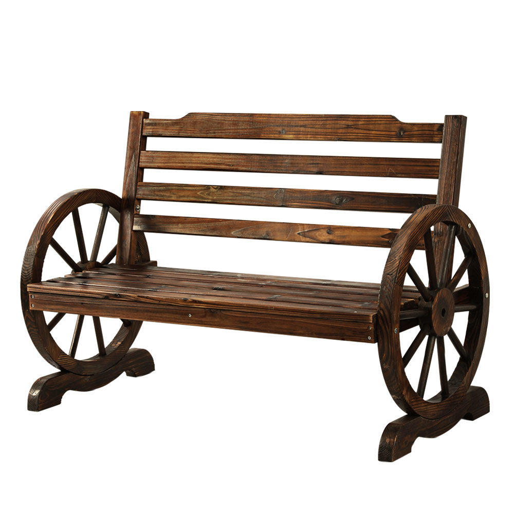 Wooden Wagon Wheel Bench - Brown - Outdoorium
