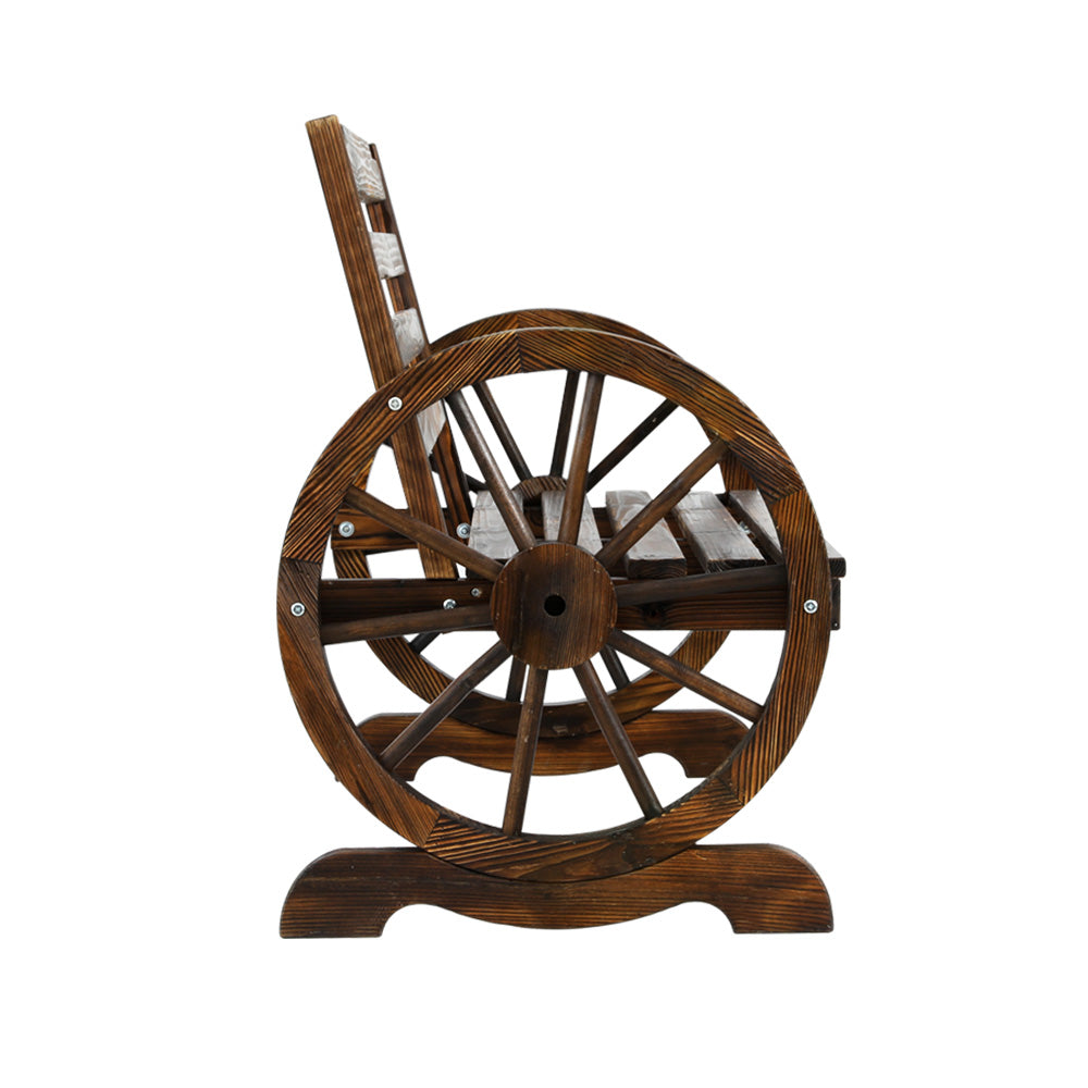 Wooden Wagon Wheel Bench - Brown - Outdoorium