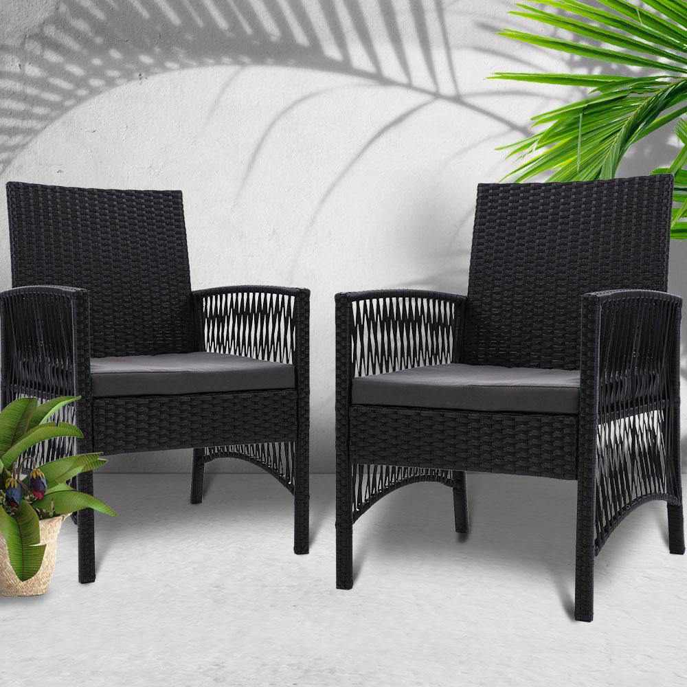 Outdoor Furniture Dining Chairs Rattan Garden Patio Cushion Black x2 Gardeon - Outdoorium