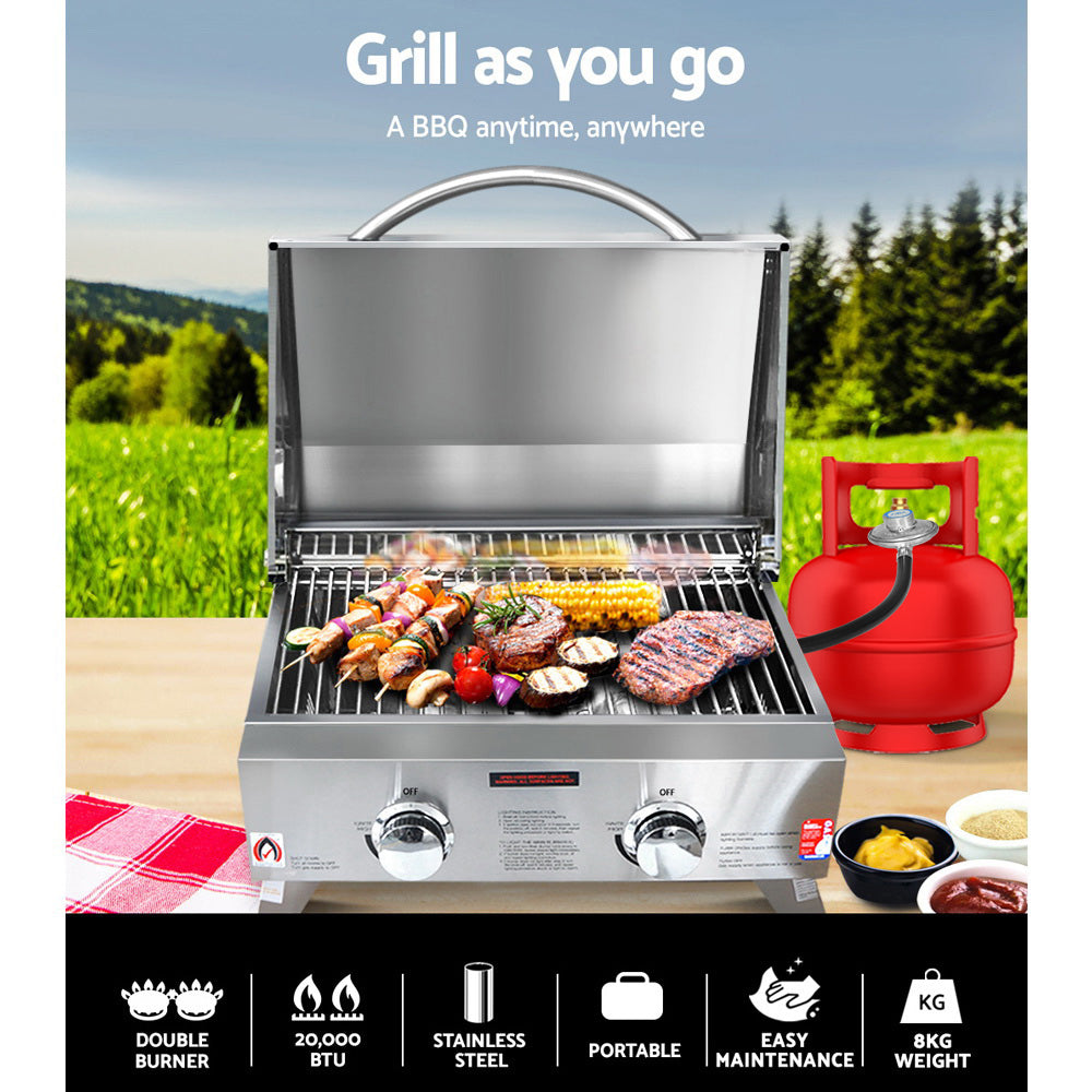 Portable 2 Burner Gas BBQ - Outdoorium