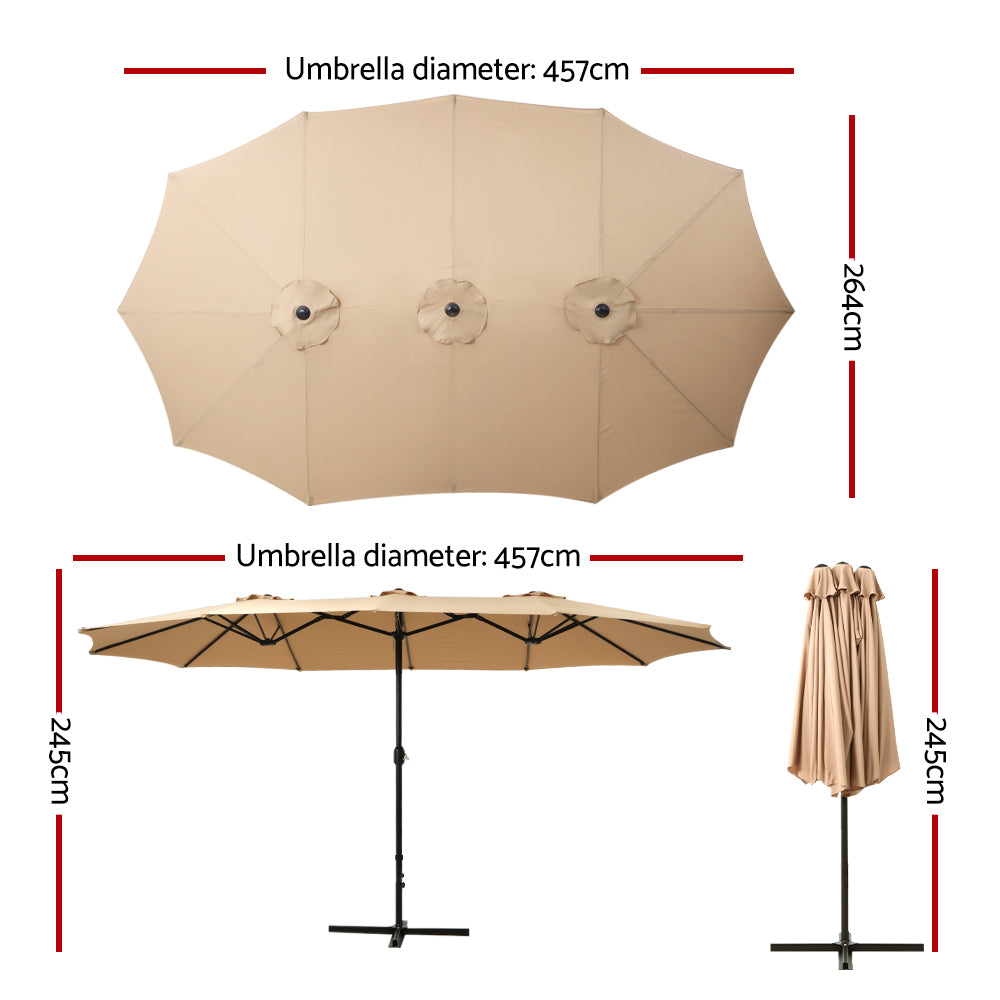 Instahut Outdoor Umbrella Twin Umbrella Beach Stand Base Garden Sun Shade 4.57m - Outdoorium