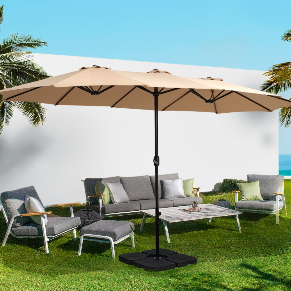 Instahut Outdoor Umbrella Twin Umbrella Beach Stand Base Garden Sun Shade 4.57m - Outdoorium