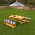 Outdoor Table & Bench Set with Cushions & Umbrella (Navy) - Outdoorium