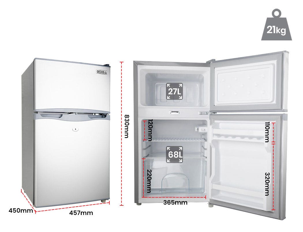 GECKO 95L Portable Fridge Freezer Camping Motorhome Caravan Upright Fridges 12V/24V/240V, Silver