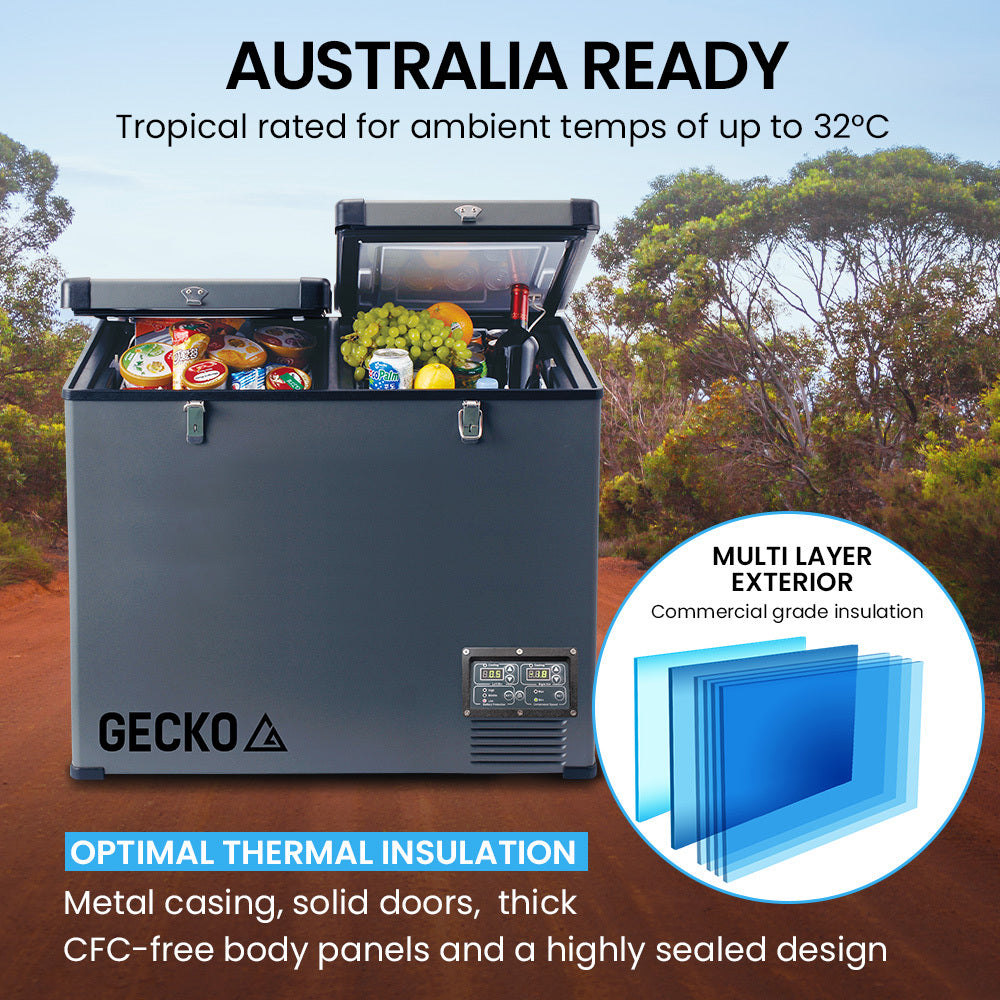 GECKO 92L Dual Zone Portable Fridge / Freezer, SECOP Compressor, for Camping, Car, Caravan - Outdoorium