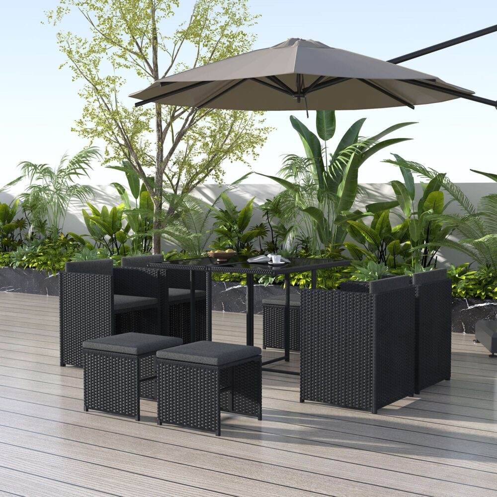 Horrocks 8 Seater Outdoor Dining Set-Black - Outdoorium