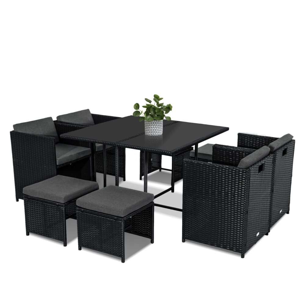 Horrocks 8 Seater Outdoor Dining Set-Black