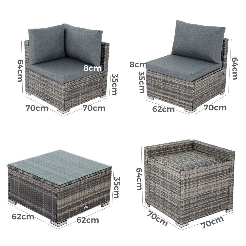 6PCS Outdoor Modular Lounge Sofa Coogee - Grey - Outdoorium