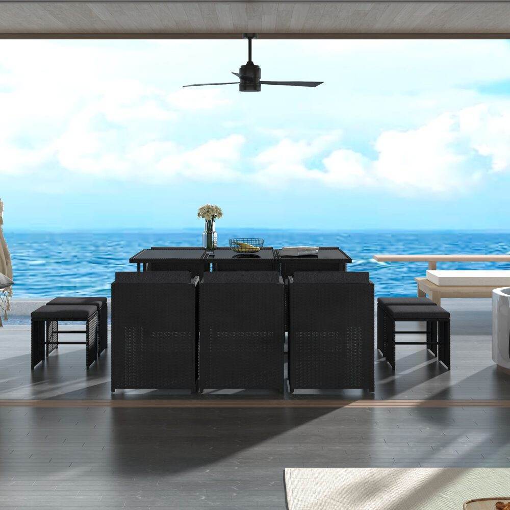 Bali 11 Piece Outdoor Dining Set-Black - Outdoorium