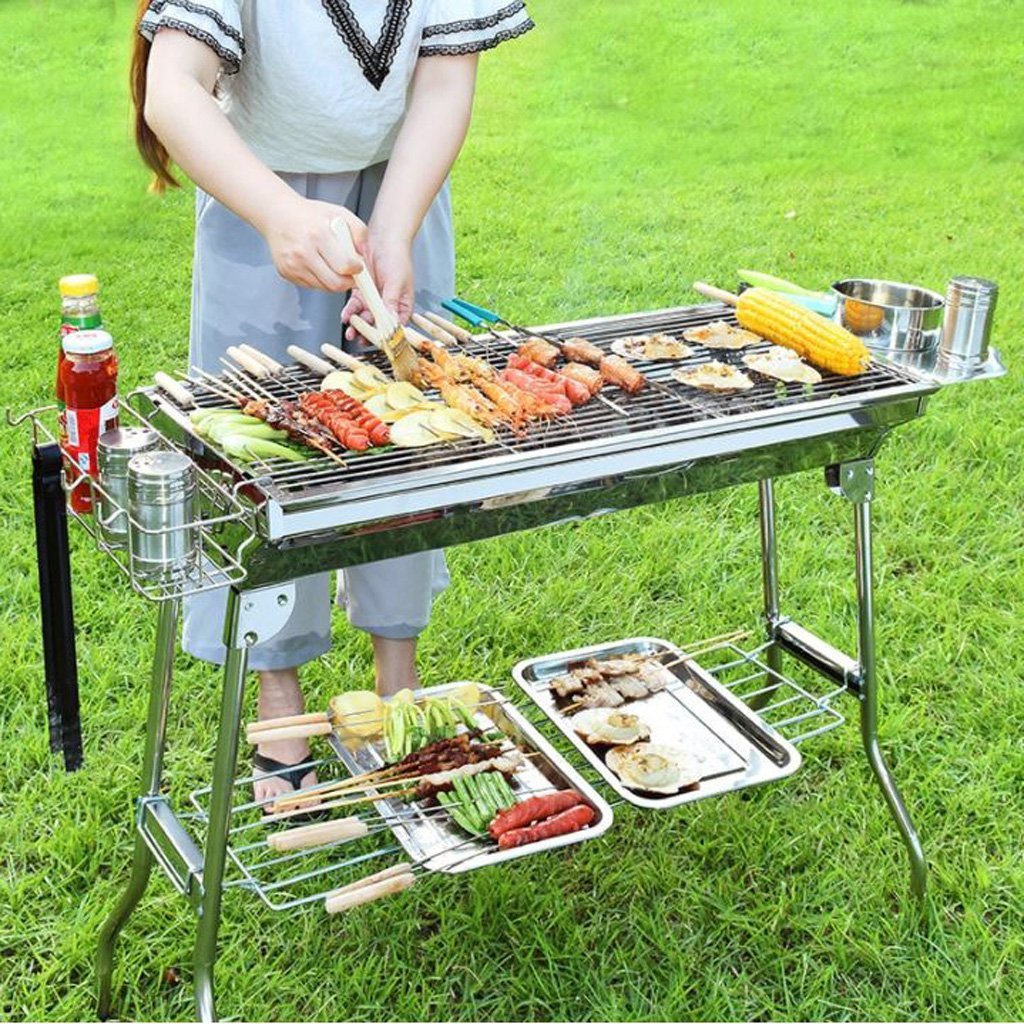 BBQ Grill Barbecue Set Charcoal Kabob Stove Portable Foldable Camping Picnic - Outdoorium