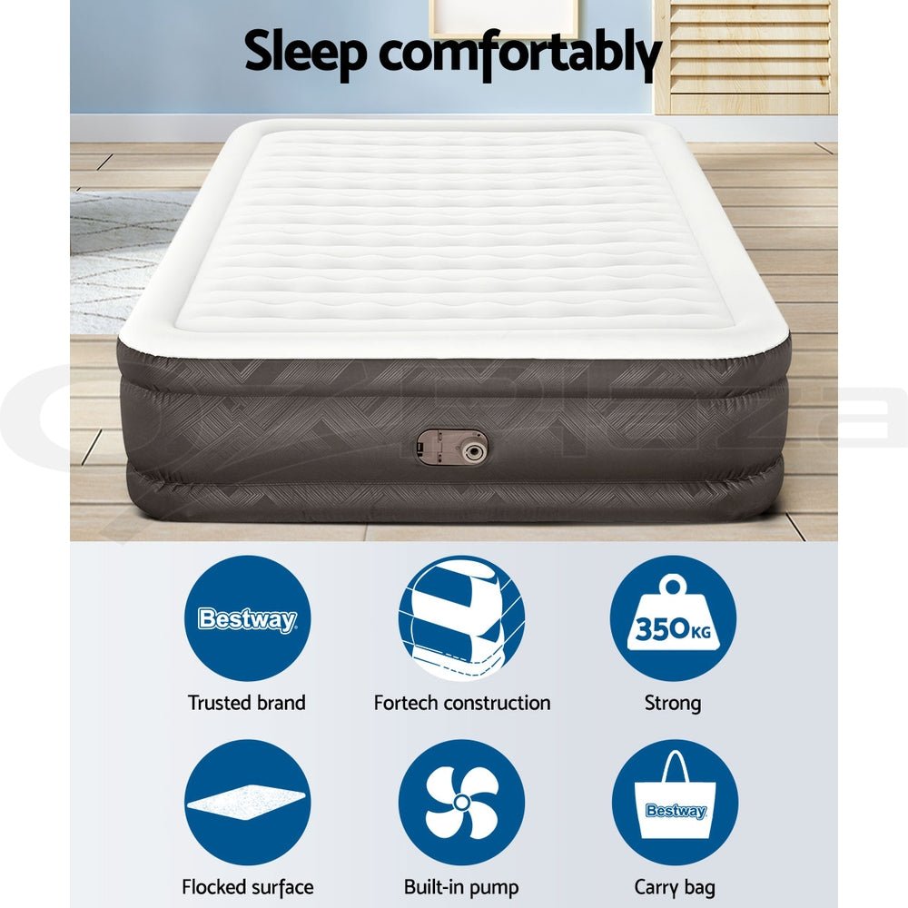 Bestway Air Bed Queen Size Mattress Camping Beds Inflatable Built-in Pump - Outdoorium