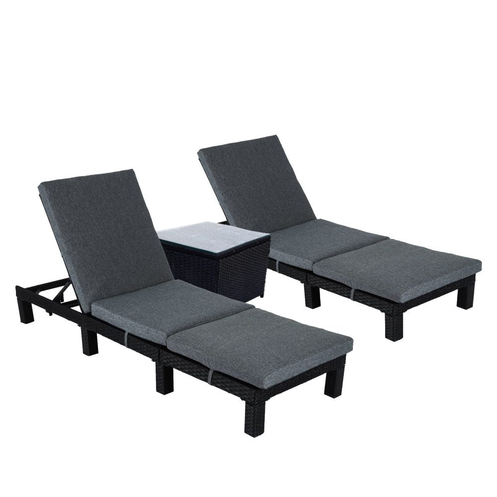 Black Rattan Sunlounge Set with Joining Coffee Table - Outdoorium