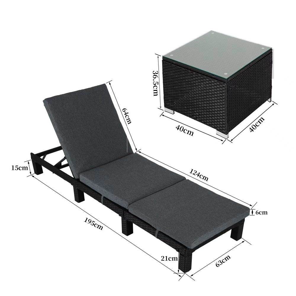 Black Rattan Sunlounge Set with Joining Coffee Table | Outdoorium