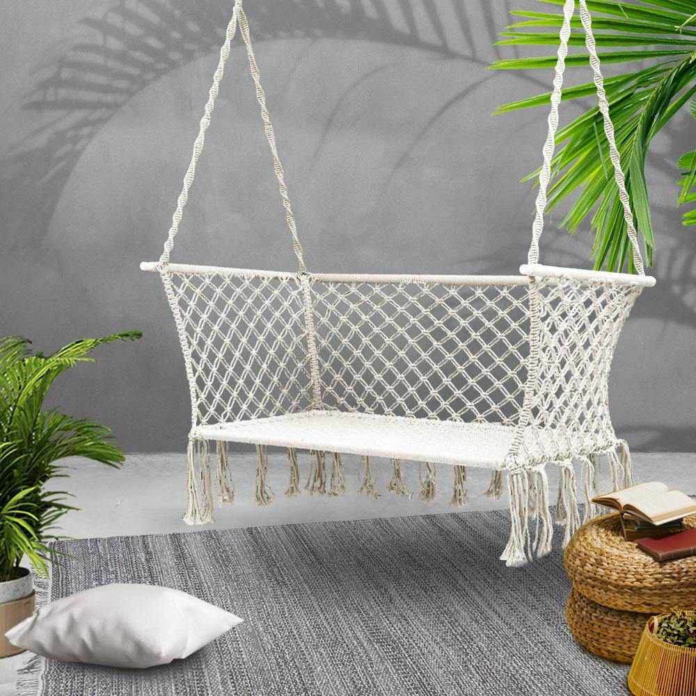 Gardeon Hammock Chair Outdoor Portable Camping Hammocks 2 Person Cream - Outdoorium