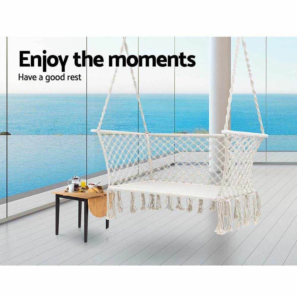 Gardeon Hammock Chair Outdoor Portable Camping Hammocks 2 Person Cream - Outdoorium