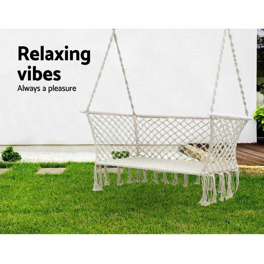 Gardeon Hammock Chair Outdoor Portable Camping Hammocks 2 Person Cream - Outdoorium