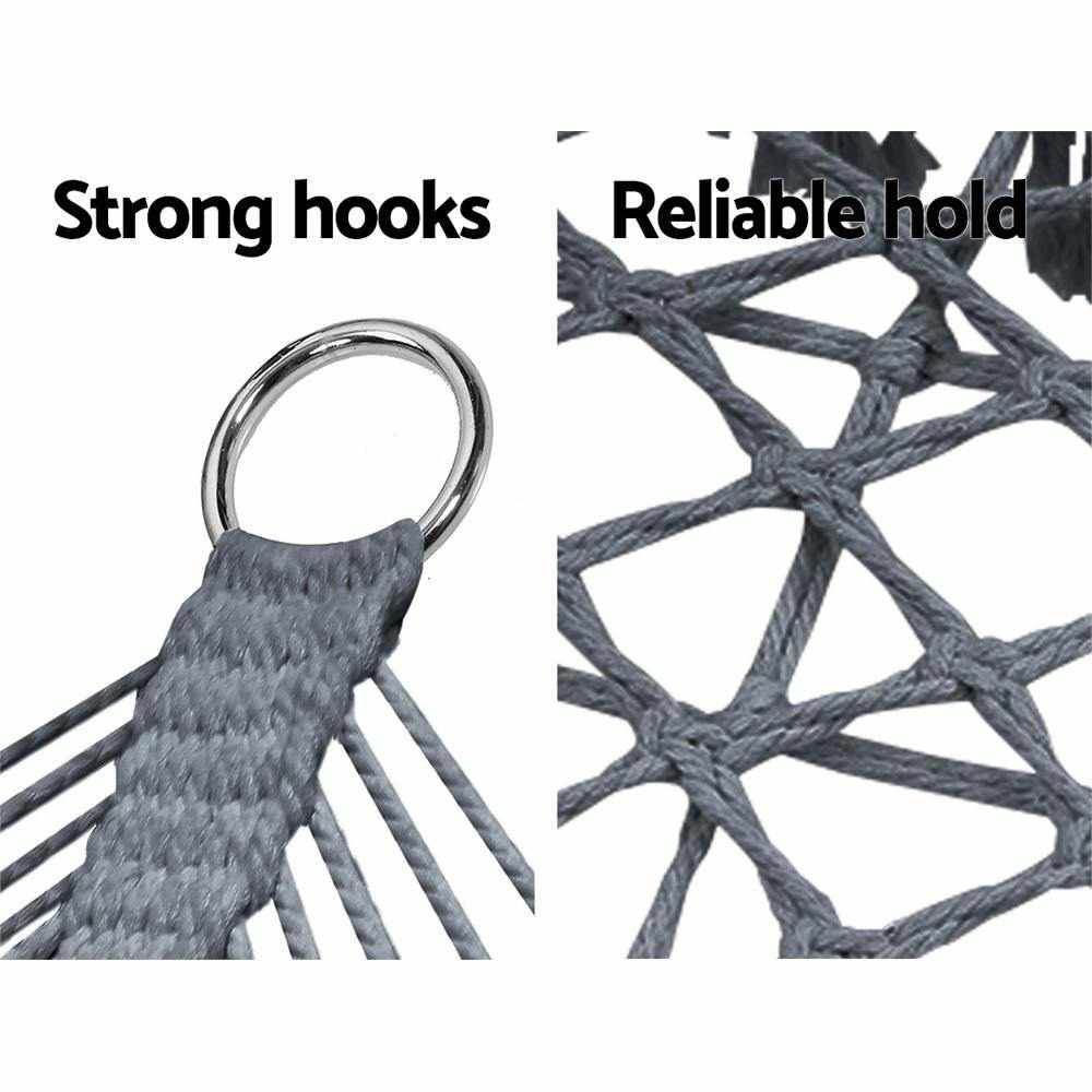 Gardeon Hammock Chair Outdoor Portable Camping Hammocks 2 Person Grey - Outdoorium