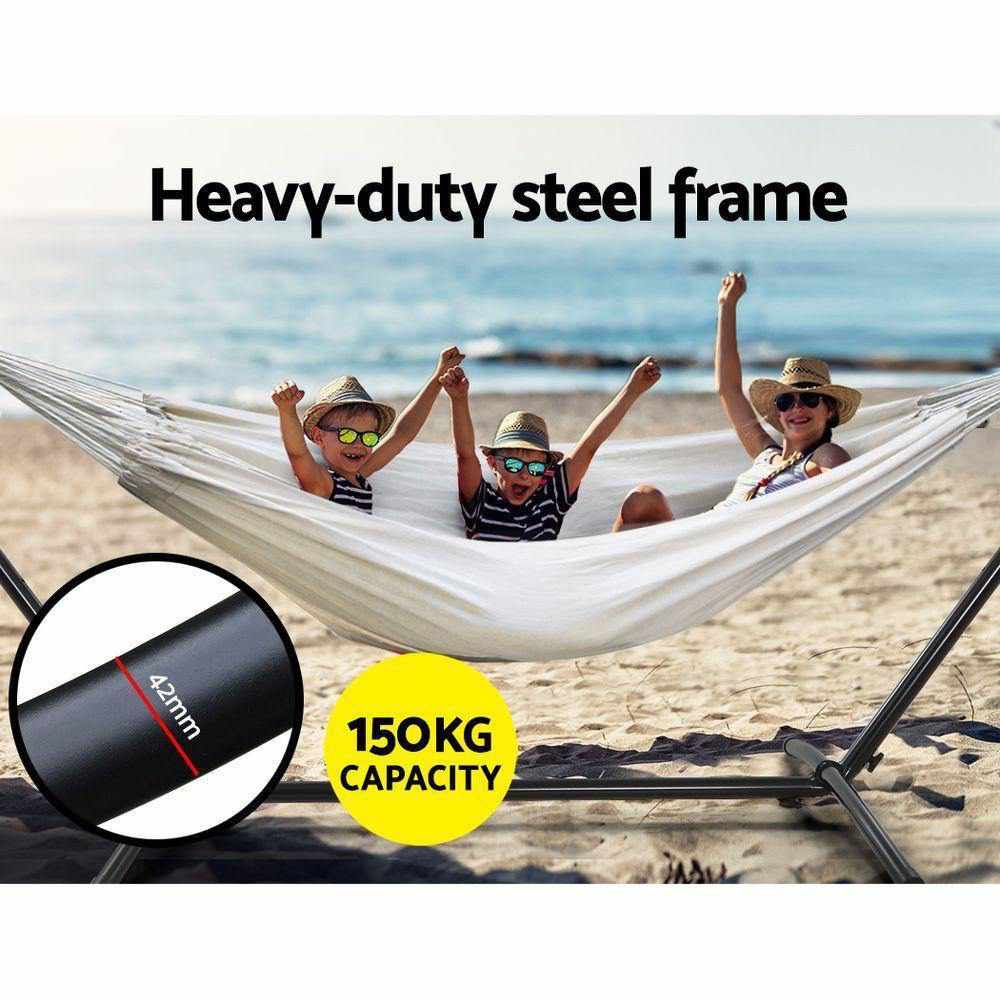 Camping Hammock With Stand Cotton Rope Lounge Hammocks Outdoor Swing Bed - Outdoorium
