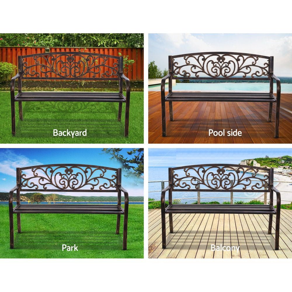 Cast Iron Garden Bench - Bronze - Outdoorium