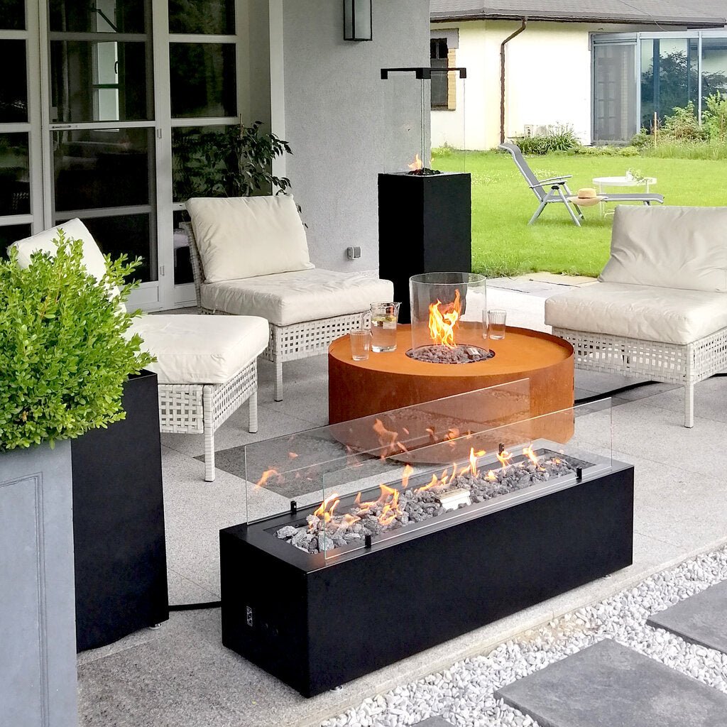 Planika Galio Black Automatic Outdoor Gas Fireplace - Custom Size - Outdoorium