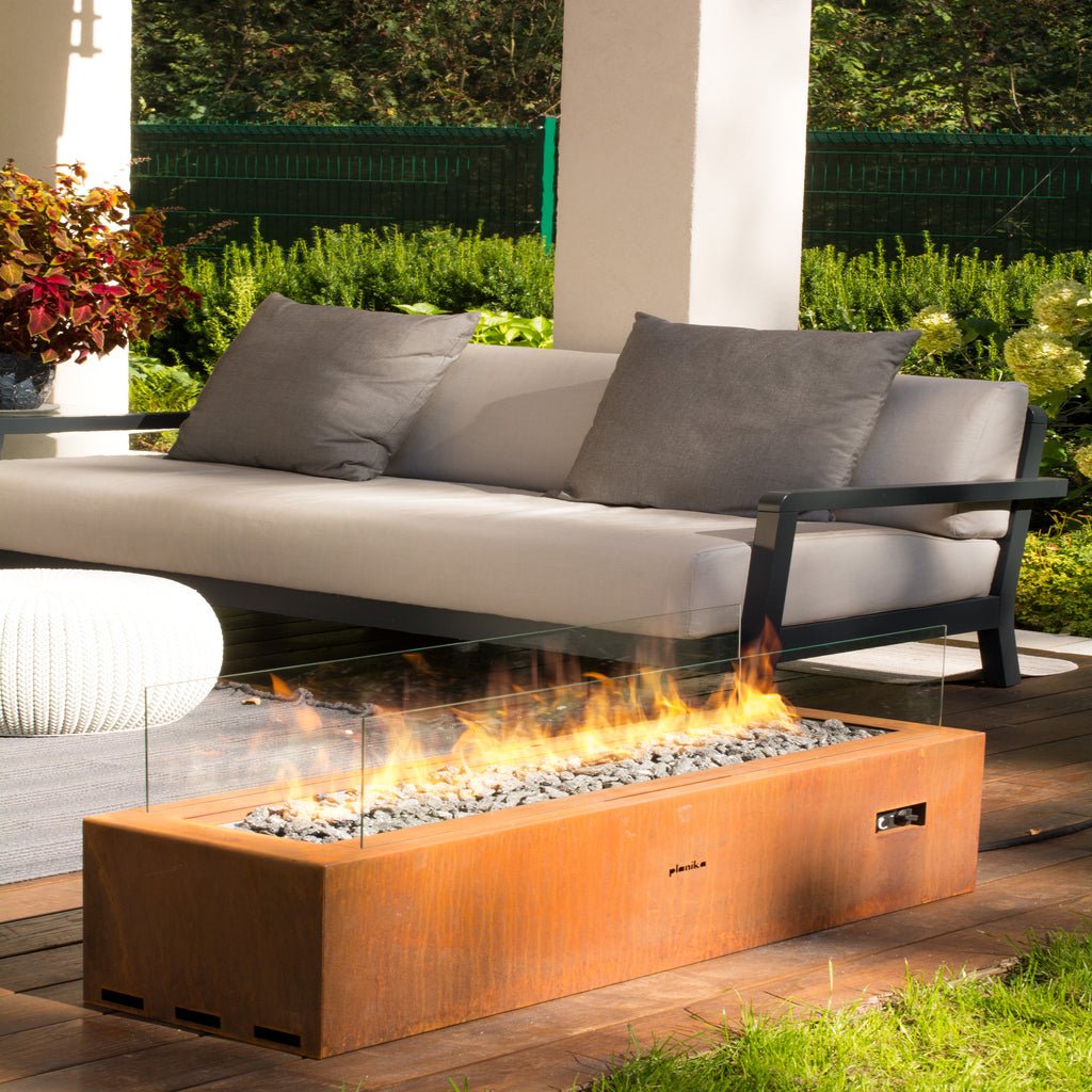 Planika Galio Corten Automatic Outdoor Gas Fireplace - Custom Size - Outdoorium
