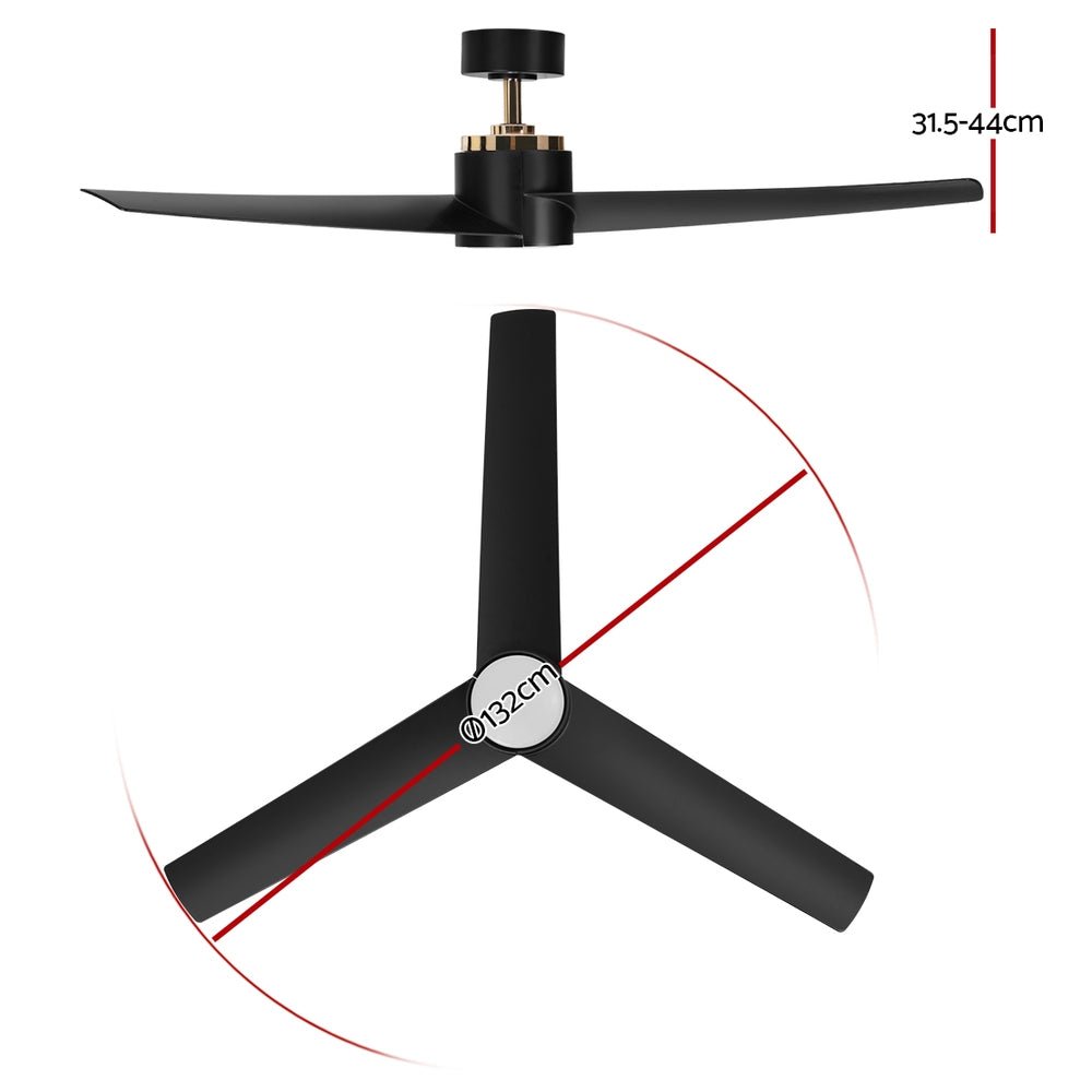 Devanti 52" Ceiling Fan 1300mm DC Motor with Light Black - Outdoorium