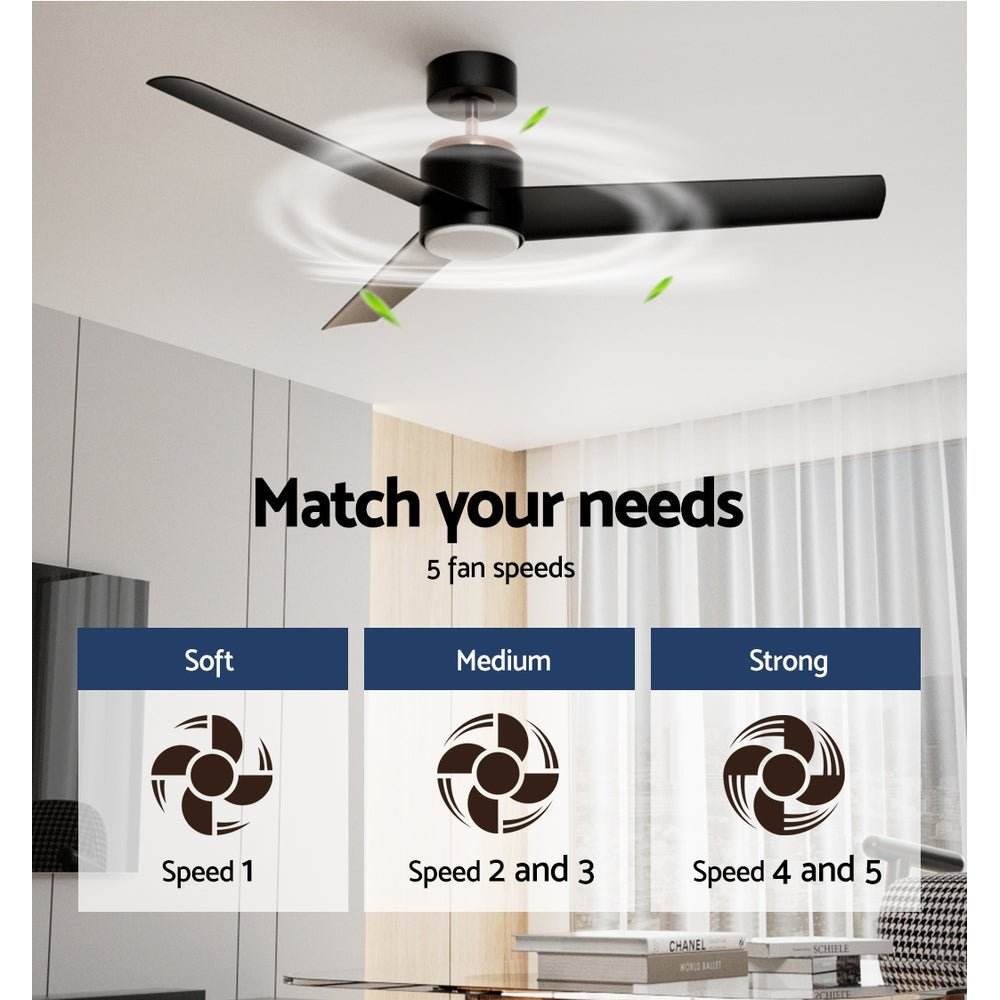 Devanti 52" Ceiling Fan 1300mm DC Motor with Light Black - Outdoorium