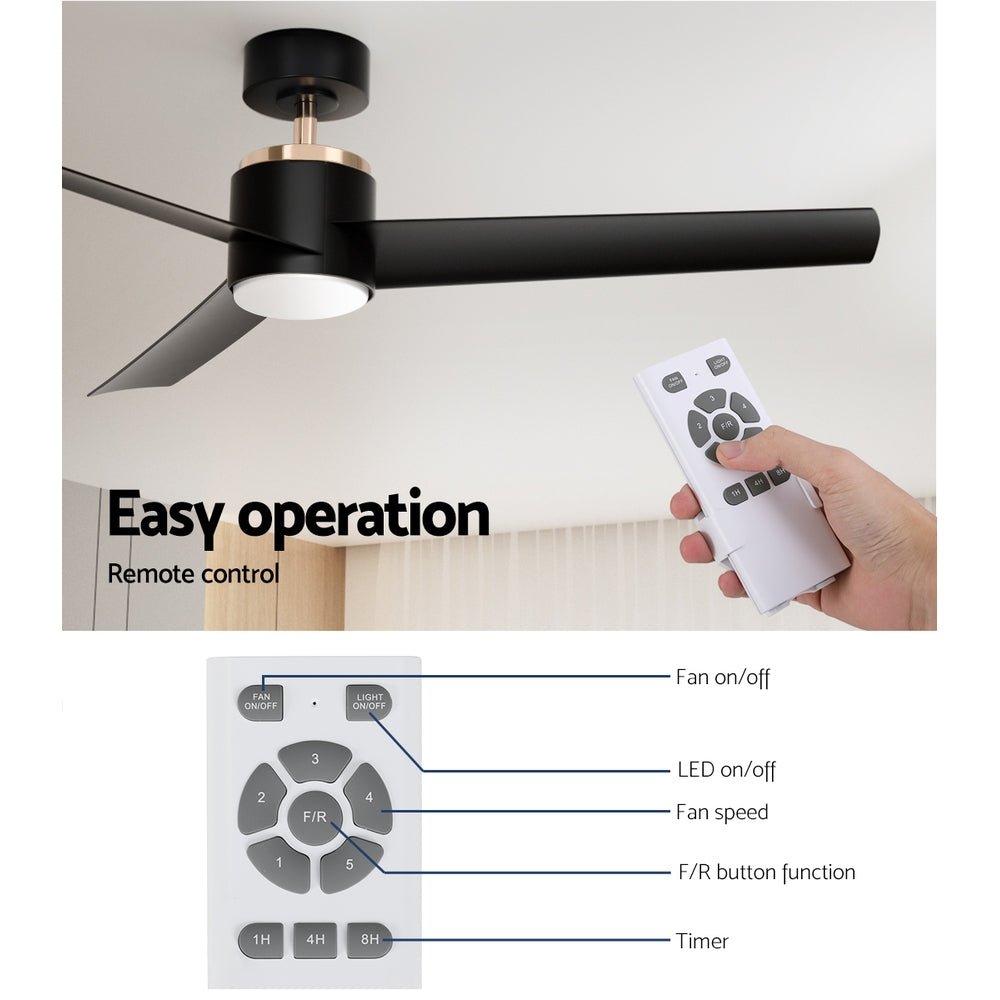 Devanti 52" Ceiling Fan 1300mm DC Motor with Light Black - Outdoorium