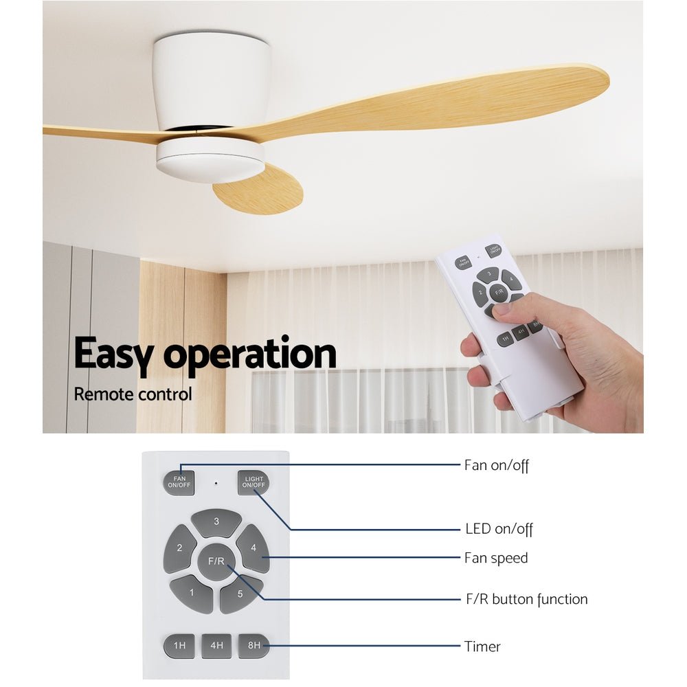 Devanti 52'' Ceiling Fan LED Light Remote Control DC Motor 5 Speed Fans Timer - Outdoorium