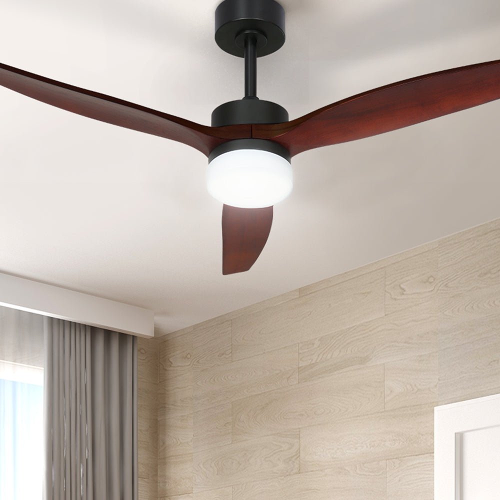 Devanti 52&#39;&#39; Ceiling Fan LED Light Remote Control Wooden Blades Dark Wood Fans - Outdoorium