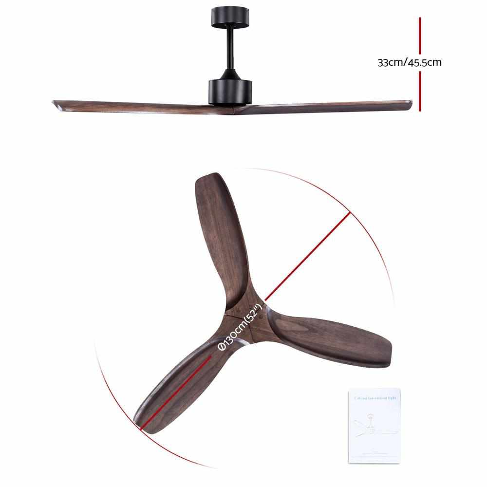 Devanti 52&#39;&#39; Ceiling Fan With Remote Control Fans 3 Wooden Blades Timer 1300mm - Outdoorium