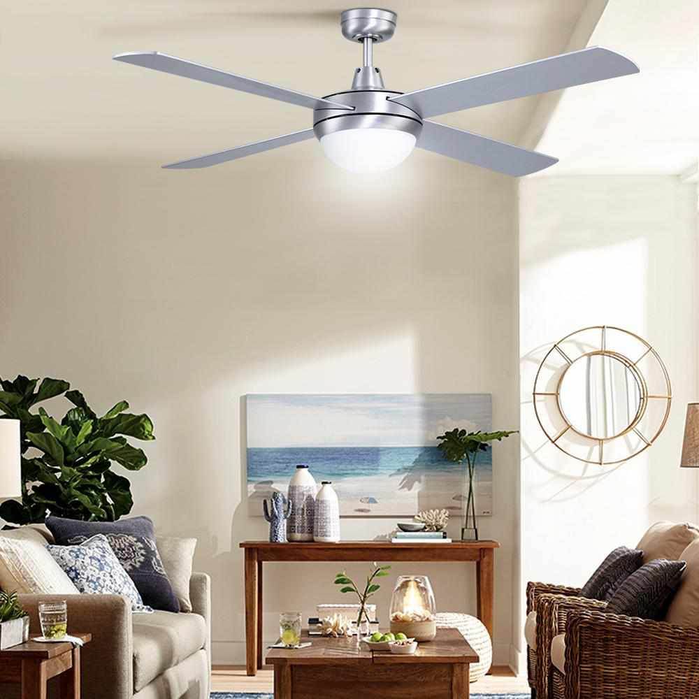 Devanti 52'' Ceiling Fan AC Motor w/Light w/Remote - Silver - Outdoorium